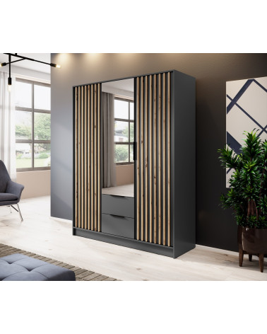 Armadio a 3 ante MELODIE 155 cm antracite con specchio