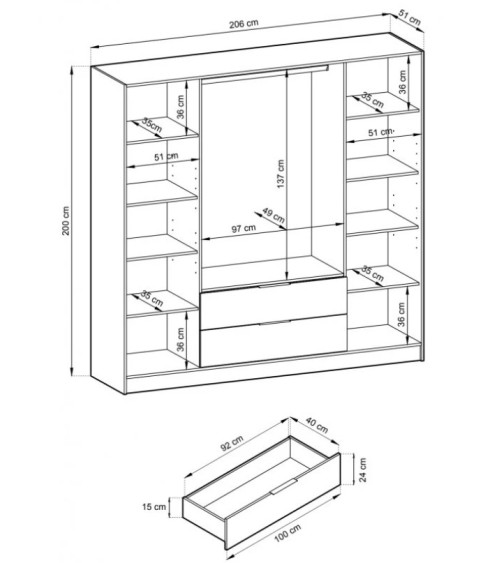Armoire MELODIE 206 cm chêne