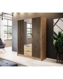Armoire 3 portes MELODIE 155 cm chêne avec miroir
