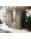 Armoire 3 portes MELODIE 155 cm gris avec miroir
