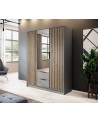 Armoire 3 portes MELODIE 155 cm gris avec miroir