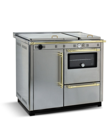 Fogão a lenha com forno NUX 95 cm em aço inoxidável