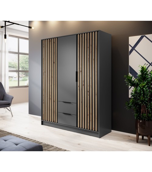 Armoire 3 portes MELODIE 155 cm anthracite