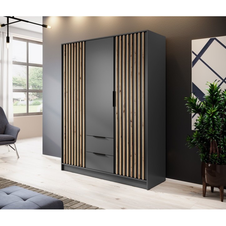 Armoire 3 portes MELODIE 155 cm anthracite