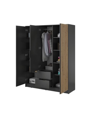 Armoire 3 portes MELODIE 155 cm anthracite