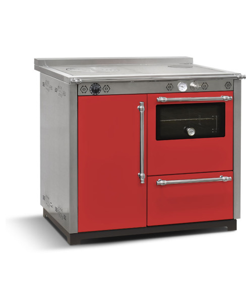 Cocina de leña VOX 95 cm con horno, roja