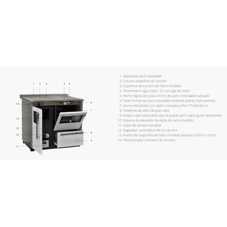 Cocina de leña VOX 95 cm con horno, negra