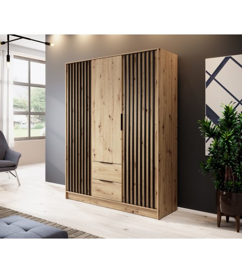 Armoire 3 portes MELODIE 155 cm chêne