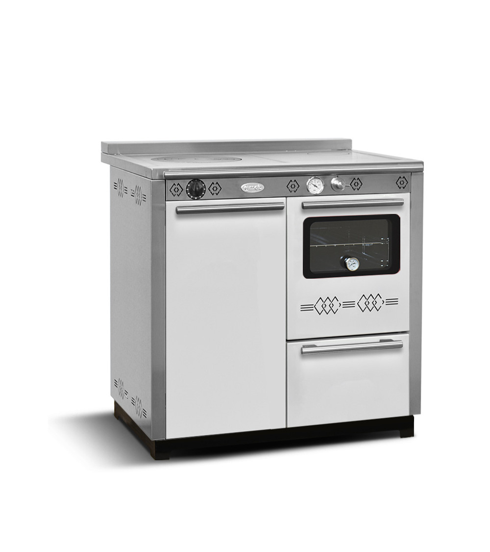 Cocina de leña PAX 85 cm con horno, blanca