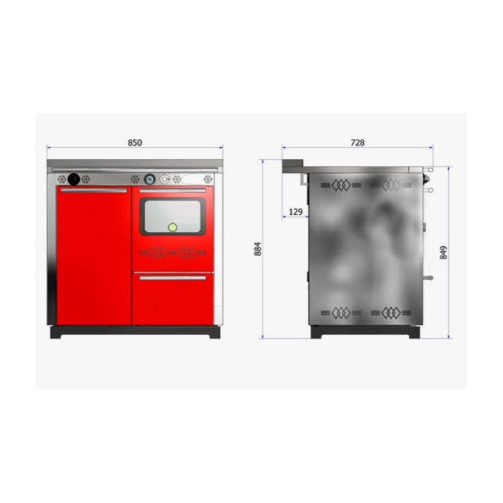 Stufa a legna con forno PAX 85 cm Rosso