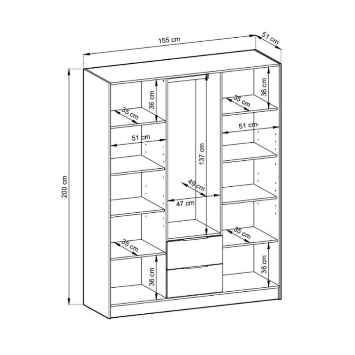 Armoire 3 portes MELODIE 155 cm chêne