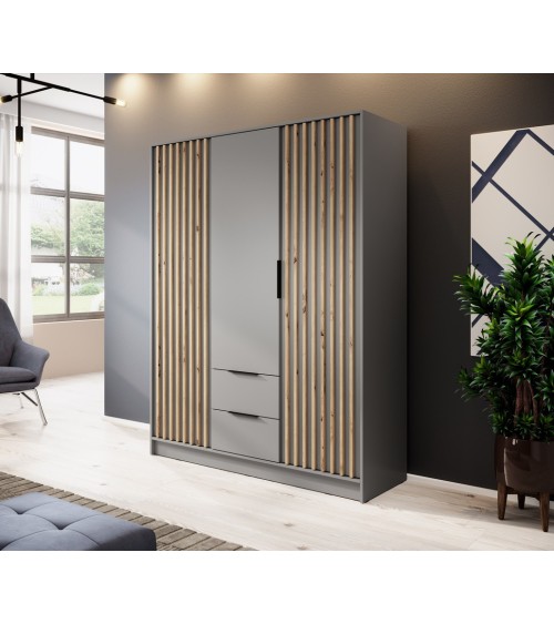 Armoire 3 portes MELODIE 155 cm gris