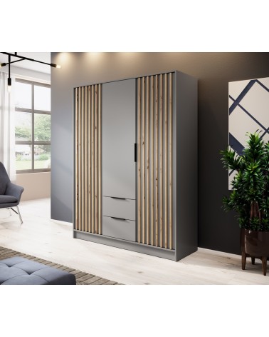 Armoire 3 portes MELODIE 155 cm gris