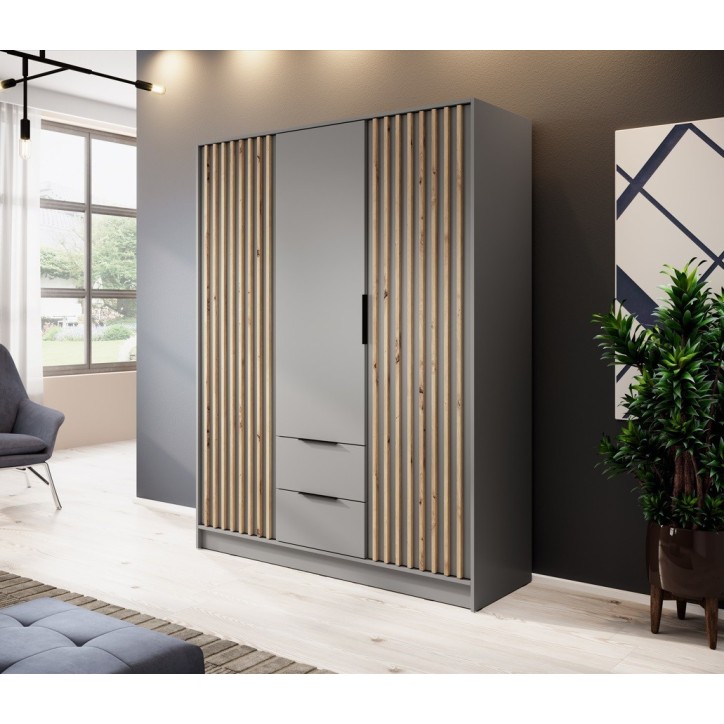 Armoire 3 portes MELODIE 155 cm gris