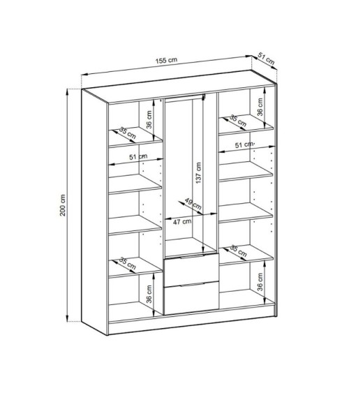 Armoire 3 portes MELODIE 155 cm gris