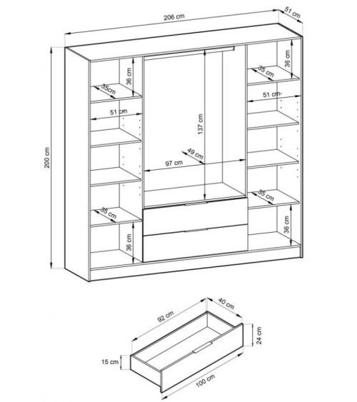 Armoire MELODIE 206 cm anthracite