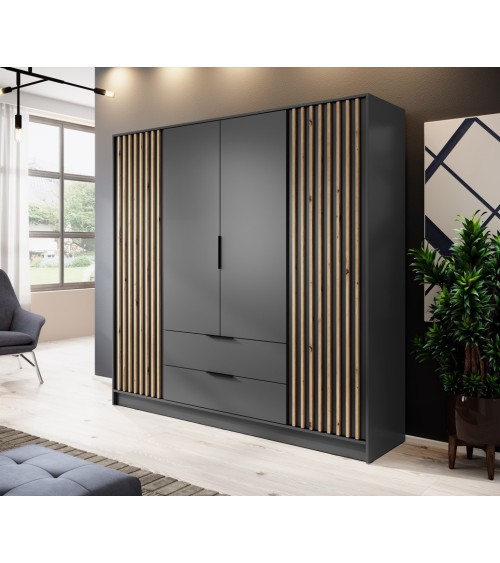 Armoire 4 portes MELODIE 206 cm anthracite