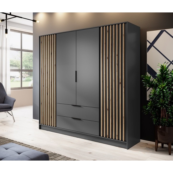 Armoire 4 portes MELODIE 206 cm anthracite