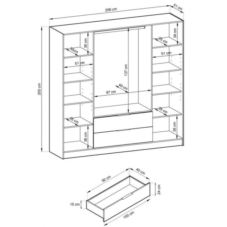 Armoire 4 portes MELODIE 206 cm anthracite