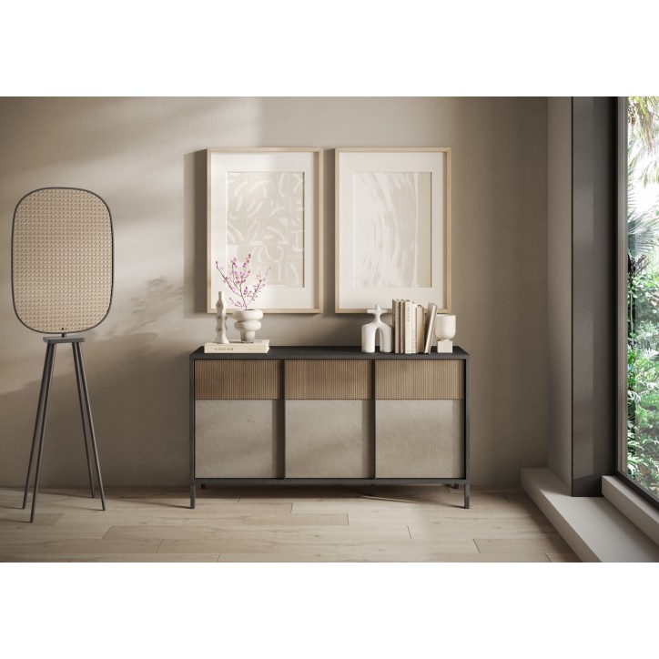 Buffet ETNA 156 cm Lave, argile et chêne mercure 3 portes