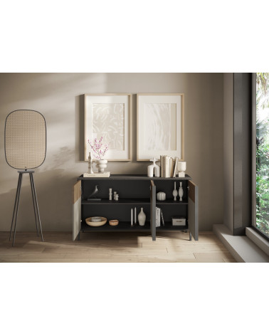 Buffet ETNA 156 cm Lave, argile et chêne mercure 3 portes