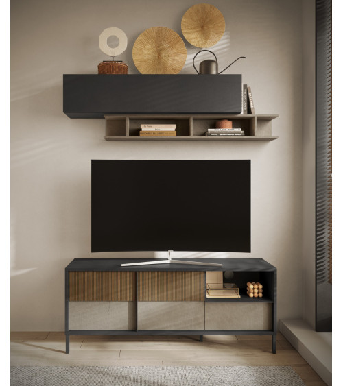 Mueble TV ETNA 156 cm Lava, barro y roble mercurio 2 puertas y un cajón