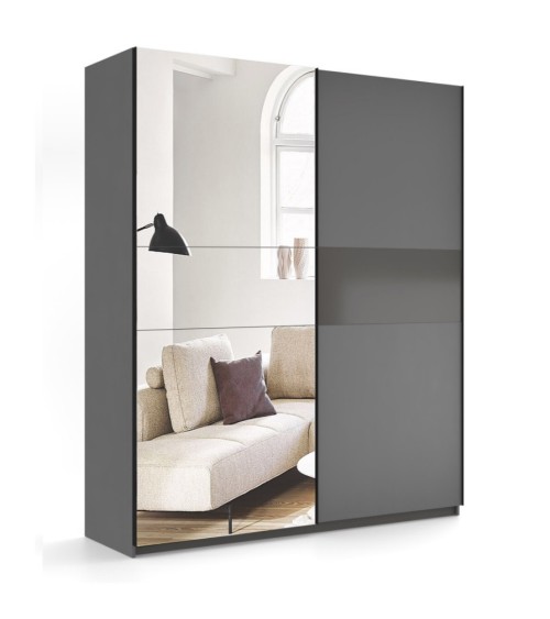 Armoire TEO portes coulissantes 150 cm anthracite avec miroir