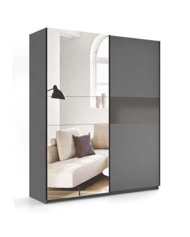 Armoire TEO portes coulissantes 150 cm anthracite avec miroir