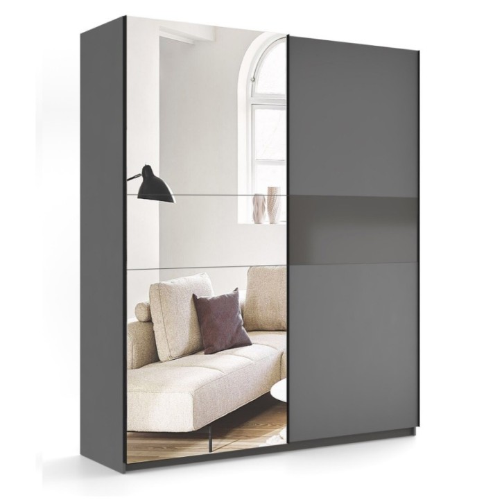 Armoire TEO portes coulissantes 150 cm anthracite avec miroir