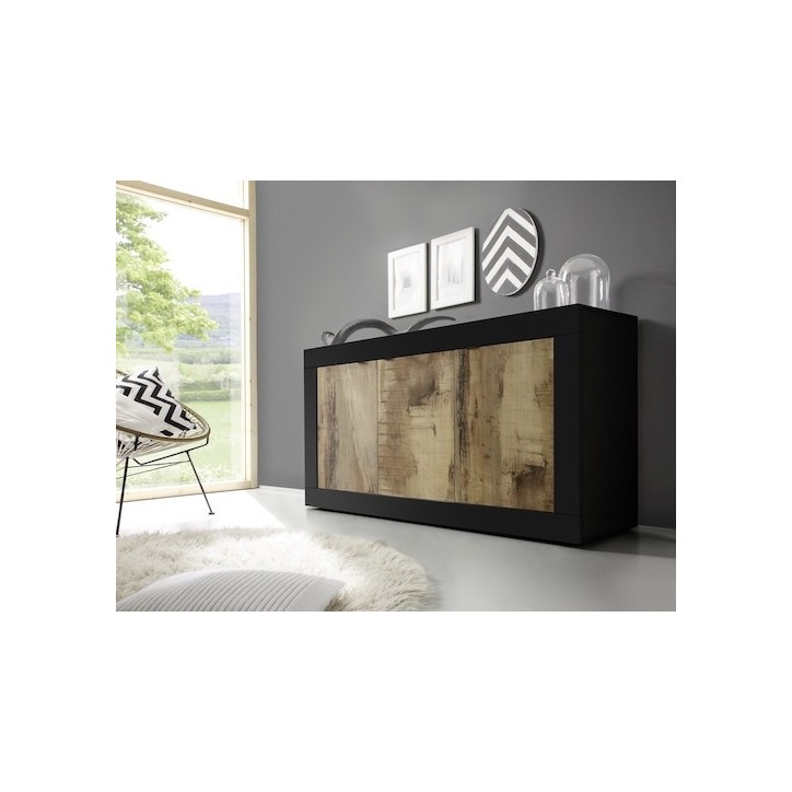 Buffet BASIC 3 portes noir mat/pero 160 cm