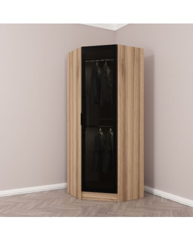 Armoire d'angle Noyer avec une porte en verre fumée 74 x 74 x 210 CM