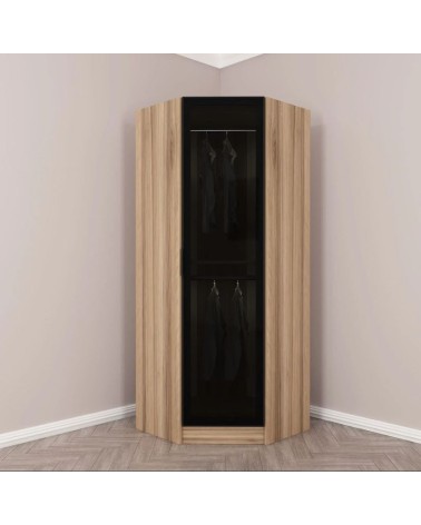 Armoire d'angle Noyer avec une porte en verre fumée 74 x 74 x 210 CM