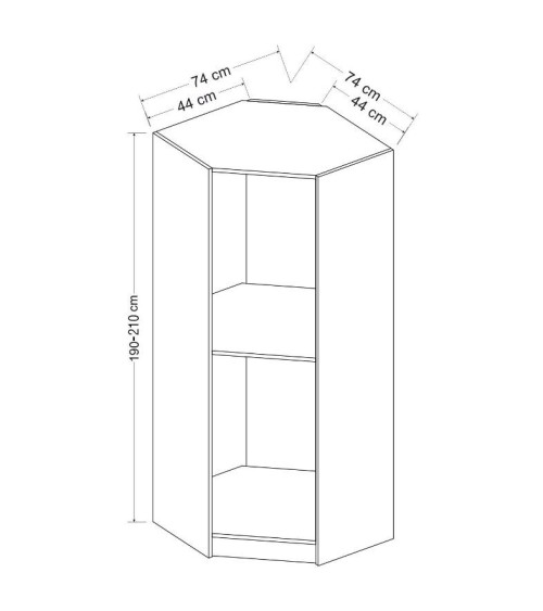 Armoire d'angle Noyer avec une porte en verre fumée 74 x 74 x 210 CM