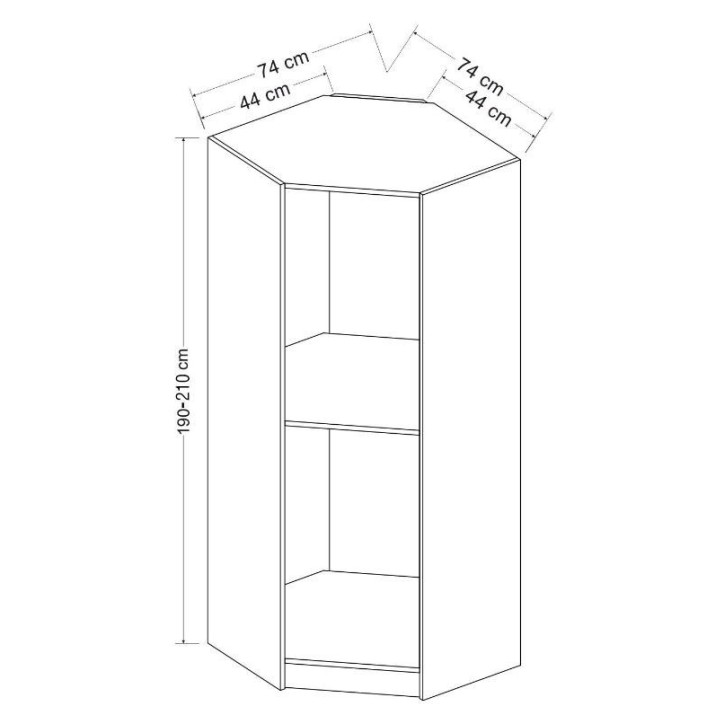 Armoire d'angle Noyer avec une porte en verre fumée 74 x 74 x 210 CM