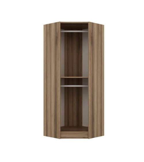 Armoire d'angle Noyer avec une porte en verre fumée 74 x 74 x 210 CM
