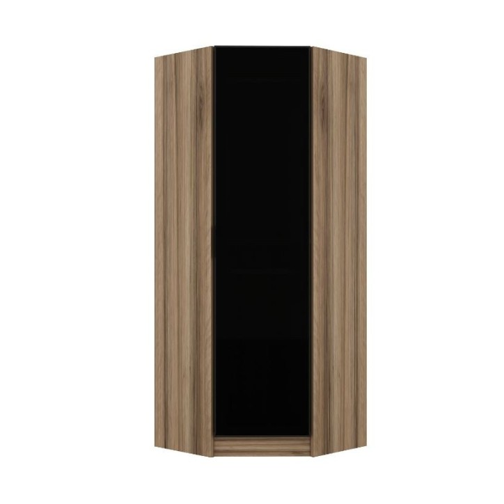 Armoire d'angle Noyer avec une porte en verre fumée 74 x 74 x 210 CM