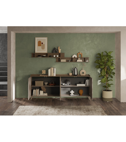 Aparador de 4 puertas PAUL 240 cm Bronce y roble mercurio