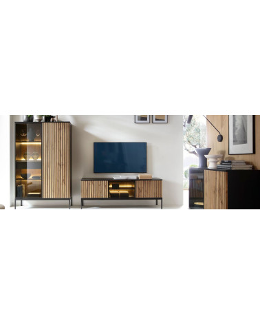 Meuble Tv ODENSE 154 cm chêne et noir