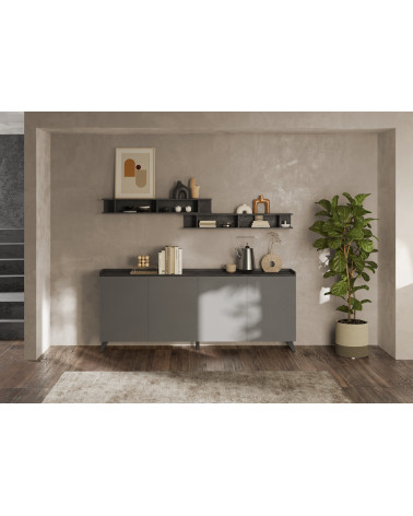 Aparador de 4 puertas PAUL 240 cm Pizarra y plomo