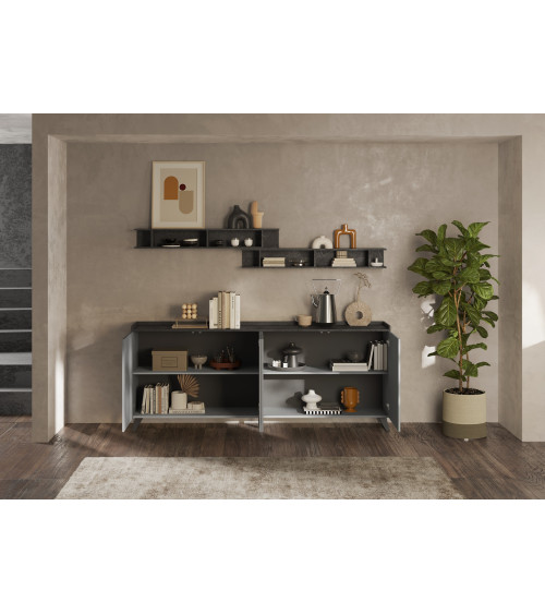 Aparador de 4 puertas PAUL 240 cm Pizarra y plomo