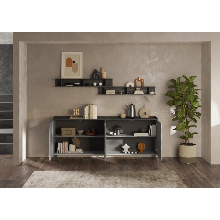 Aparador de 4 puertas PAUL 240 cm Pizarra y plomo