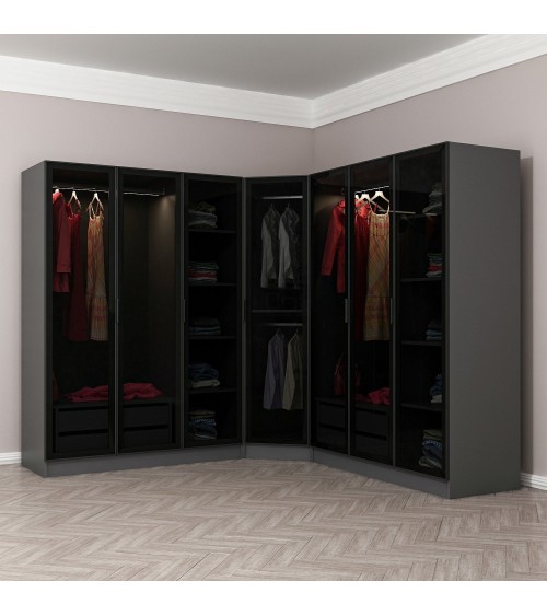 Armoire d'angle dressing anthracite en V 440x210x52