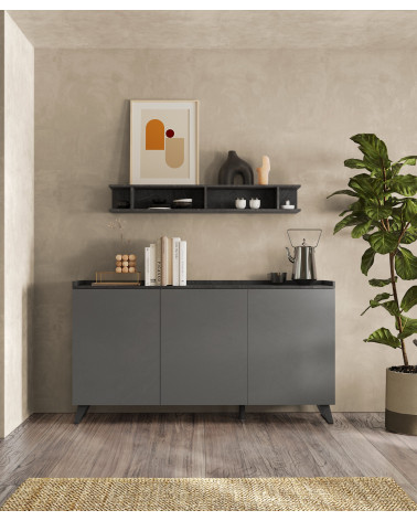 Aparador de 3 puertas PAUL 180 cm Pizarra y plomo