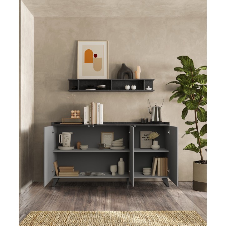 Aparador de 3 puertas PAUL 180 cm Pizarra y plomo Aparador de 3 puertas PAUL 180 cm Pizarra y plomo
