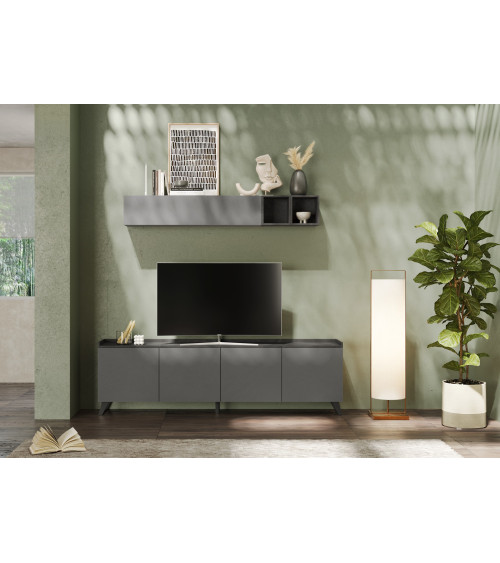 Mueble TV de 4 puertas PAUL 240 cm Pizarra y plomo