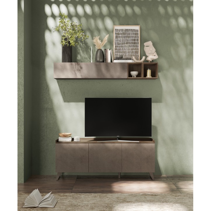 Mueble TV de 3 puertas PAUL 180 cm Bronce y Mercurio