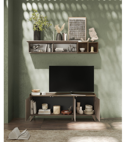 Mueble TV de 3 puertas PAUL 180 cm Bronce y Mercurio