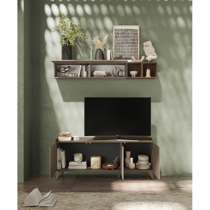 Mueble TV de 3 puertas PAUL 180 cm Bronce y Mercurio