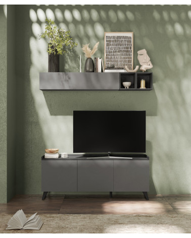 Mueble TV de 3 puertas PAUL 180 cm Pizarra y plomo