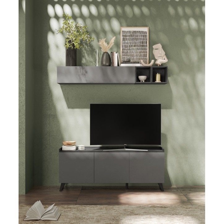 Porta TV a 3 ante PAUL 180 cm Ardesia e piombo